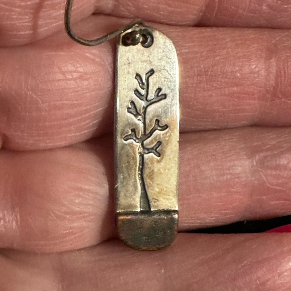 Sterling Silver & Copper Etched Tree Design Dangle Earrings 1.25"  Mexico - Picture 4 of 5